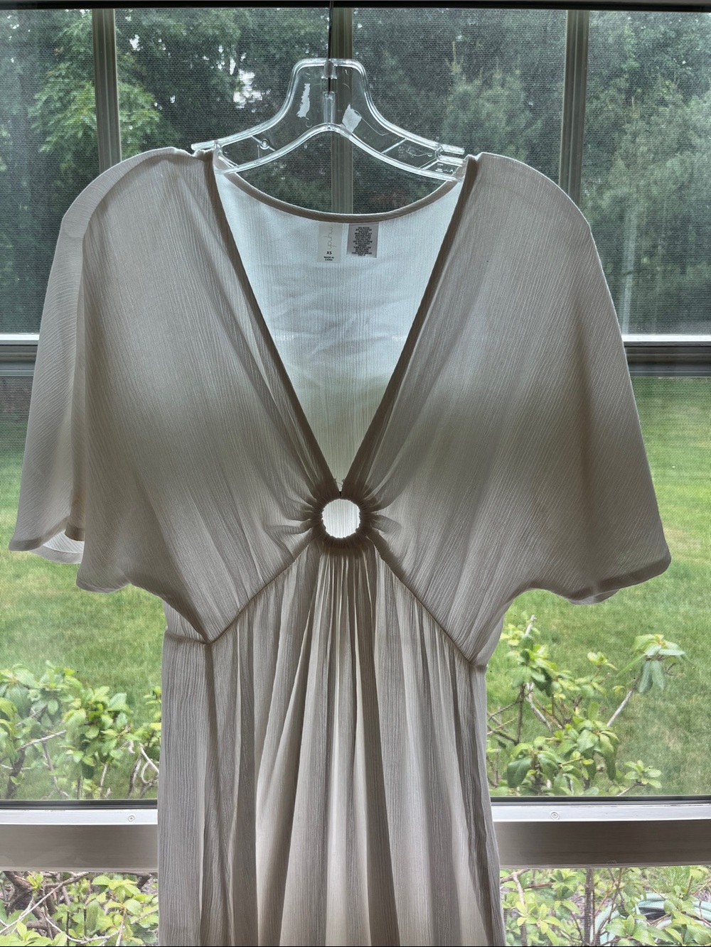 White V-Neck Ring Cover-up Midi Dress XS - Picture 4 of 7